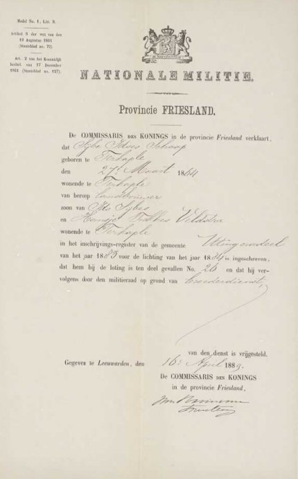 Siebe Idses Schaap hoefde niet in dienst.................(mijn overgrootvader)